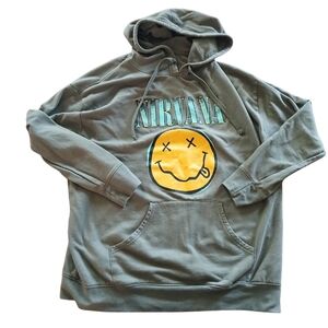 NIRVANA Army Green Sweatshirt with Smiley Face Graphic Size XL Music